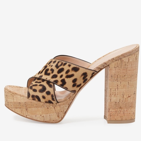 Gianvito Rossi Cassie Calf-Hair Crisscross Platform Sandals, Leopard Size 38/8 - Picture 6 of 12